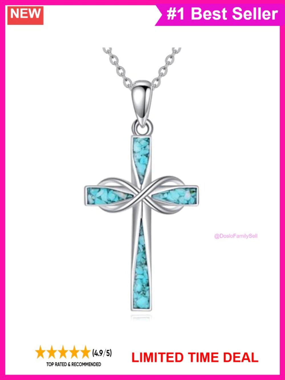 925 Sterling Silver Turquoise Cross Infinity Pendant Necklace Religious Gift